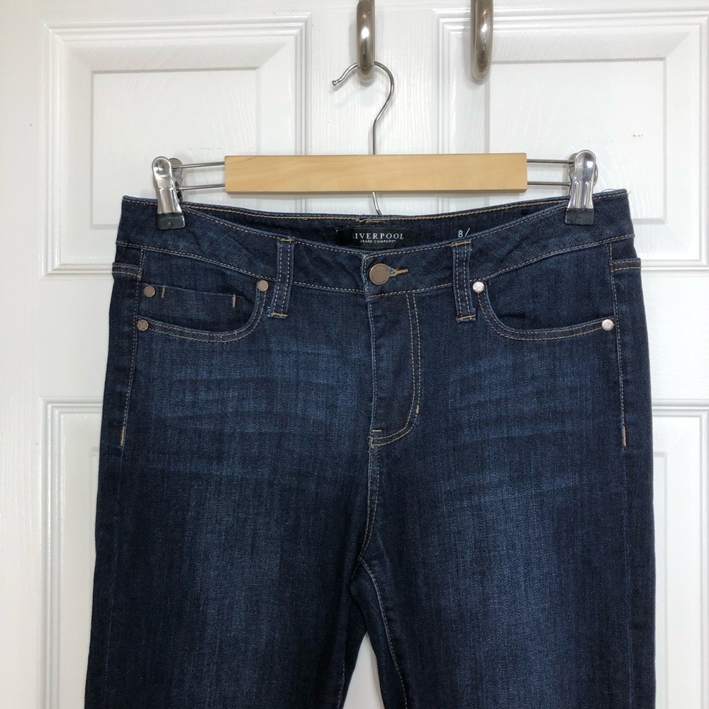 Liverpool The Crop Stretchy Dark Wash Slim Straight Mid Rise Jeans women's 8/29 - Picture 3 of 13